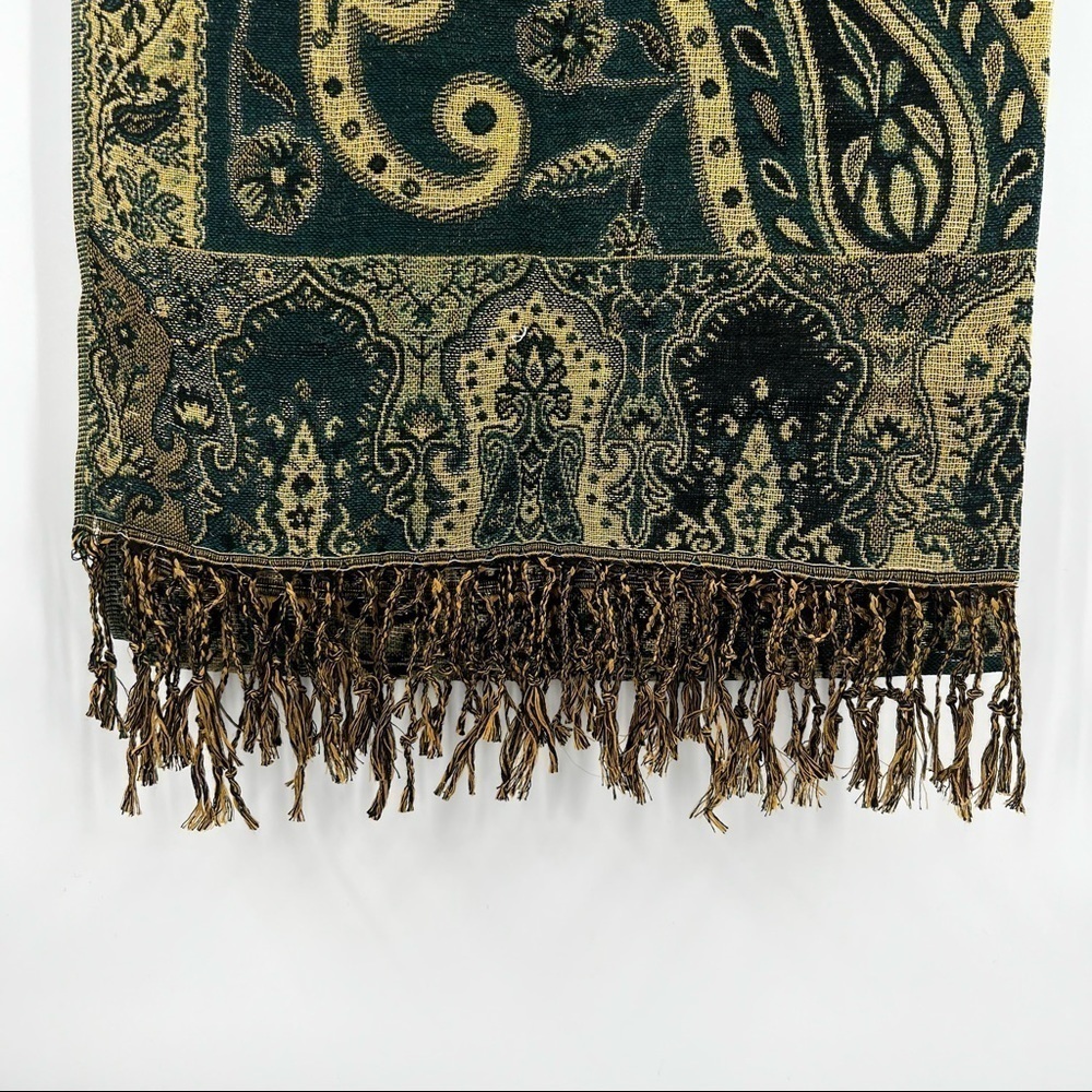 Pashmina and silk scarf gold blue hues - Picture 9 of 9